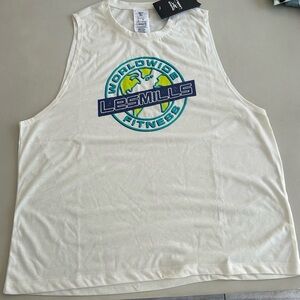Reebok LeeMills Cream with Blue Graphic Tank Top , Size XL
